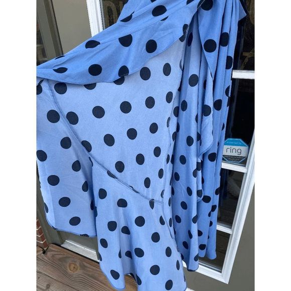 Cooper St Polka Dot Long Sleeve Frill Midi Blue Dress w/Ruffle Hem, Size XL - Picture 8 of 8
